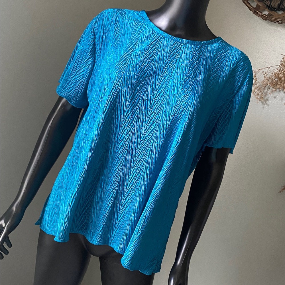 Jaclyn Smith Bright Blue Textured Blouse Top